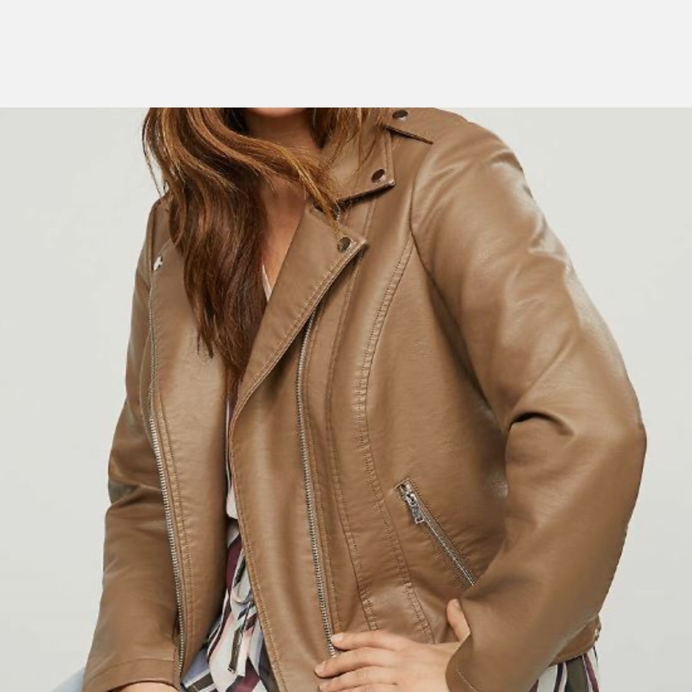 Biker Style | Tan Faux Leather Moto Jacket, Size 18/20